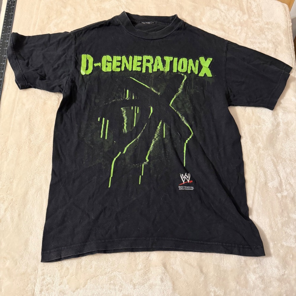 Vintage WWE D-Generation X DX T-Shirt Black Neon Green Wrestling Tee Mens M